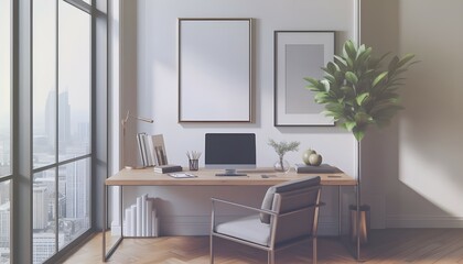 Elegant Frame Mockup in ISO A Paper Size for Living Interior Room Wall Art Display. Contemporary Interior Mockup Featuring a Stylish House Background. 3D Render Showcasing Modern Minimalist Frame