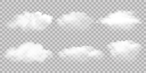 White realistic isolated steam or cloud on transparent background