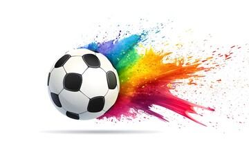 Fototapeta premium Soccer ball in motion with vibrant colorful paint splash, creative sports concept