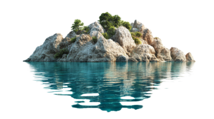 River with rocky shore reflection transparent background