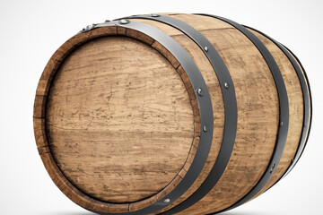 A wooden barrel with a wooden lid. A tree with a barrel on a white background. Tree barrel white background wine wood. Vintage vintage vintage wooden barrels with white lifestyle wine on the.