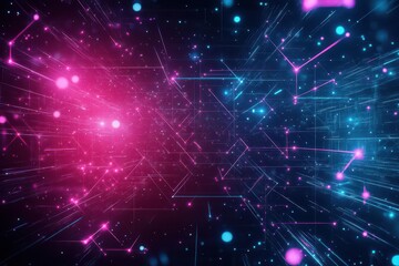 Abstract web of glowing starlight threads, forming intricate geometric shapes, neon accents, scifi, hightech aesthetic
