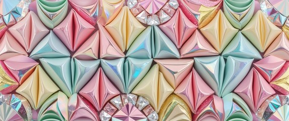 Naklejka premium Pastel Rainbow Origami Art with Glitter Accents