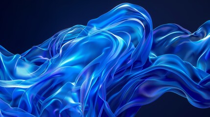 Abstract blue silk fabric flowing and waving on a dark background, creating a luxurious and elegant backdrop