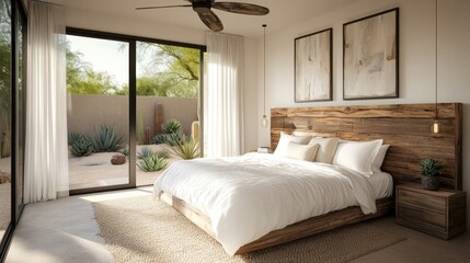 A tranquil master bedroom suite showcasing luxury desert modern design