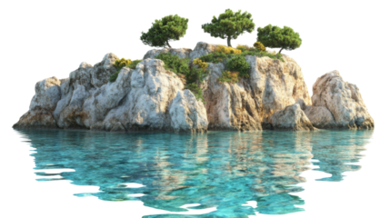 River with rocky shore reflection transparent background