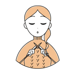 ニットを着て編み物を楽しむ女性のイラスト　上半身