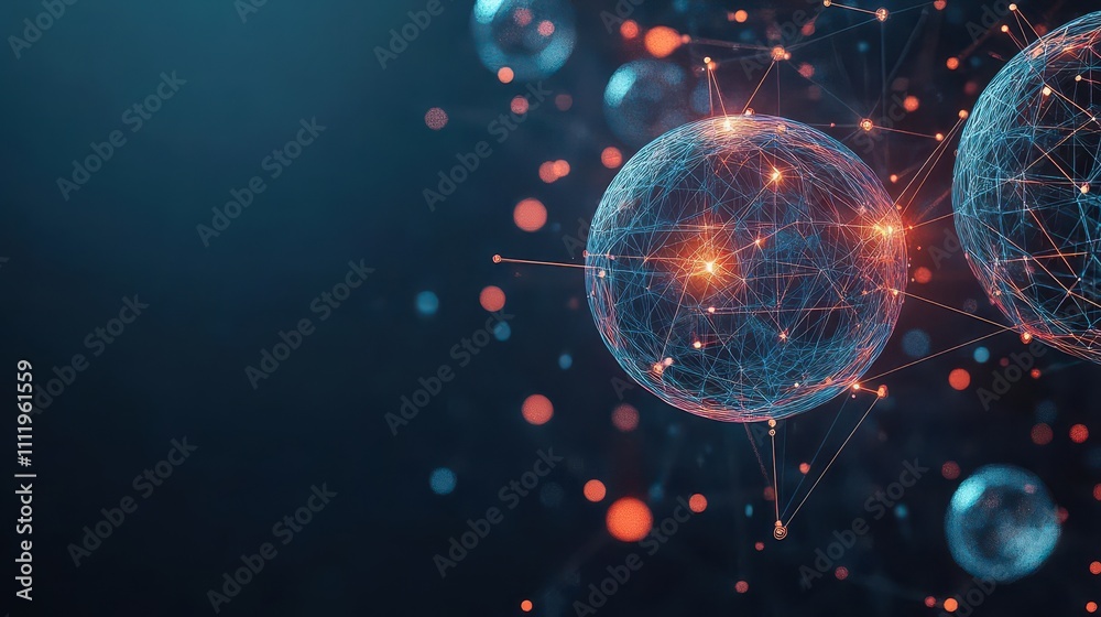 Aufkleber Blockchain ecosystem represented as interconnected glowing orbs side view symbolizing decentralized transparency technology tone Splitcomplementary color scheme