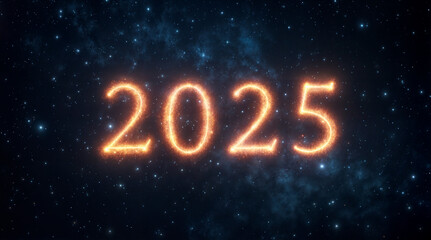 2025 shining numbers on the night sky