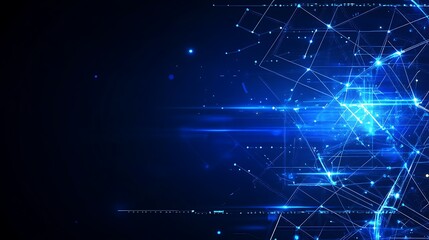 Fototapeta premium Abstract blue technology background with glowing lines and hexagons representing data connectivity and digital innovation