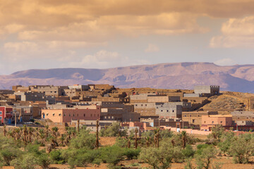 Obraz premium pretty Moroccan rural landscape with its original African architecture along the Atlas Mountains