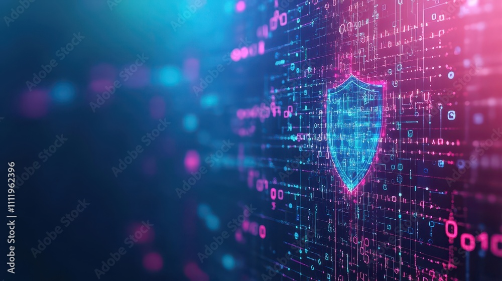 Fototapete Blockchain security with a digital shield protecting global networks front view conveying robust cyber defense advanced tone Complementary Color Scheme