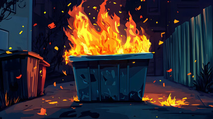 Obraz premium Cartoon dumpster fire illustration as a symbol of chaos in modern culture