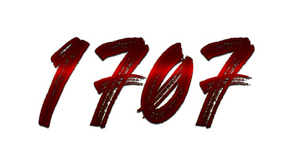 3D blood red number design of 1707 on white background.