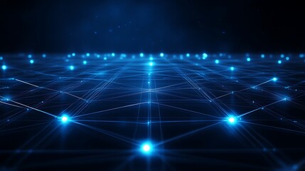 Naklejka premium Abstract Digital Landscape with Glowing Blue Points and Lines on Dark Background for Technology and Innovation Themes