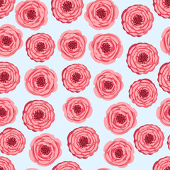 Seamless pattern with blooming roses. Vector floral illustration for postcard, poster, fabric, wrapping paper, decor etc. Flowers for spring and summer holidays.