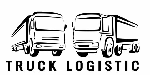 ruck logo. Black and white sketch illustration of a long vehicle