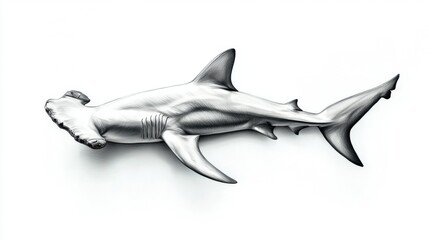 Fototapeta premium A detailed illustration of a hammerhead shark, showcasing its unique head shape and streamlined body in grayscale.
