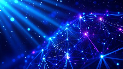 Fototapeta premium Abstract futuristic design with glowing network connections and bright beams of light over a cosmic background