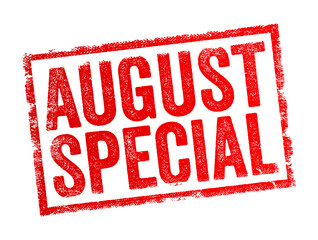 August Special - a special offer, promotion, or event that takes place during the month of August, text concept stamp