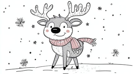 Fototapeta premium A cute cartoon reindeer wearing a scarf.