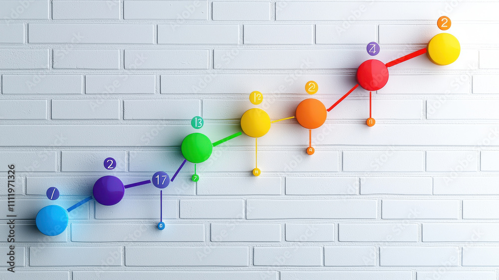Poster colorful timeline graph concept. colorful timeline graph with circular blocks showing progress and g