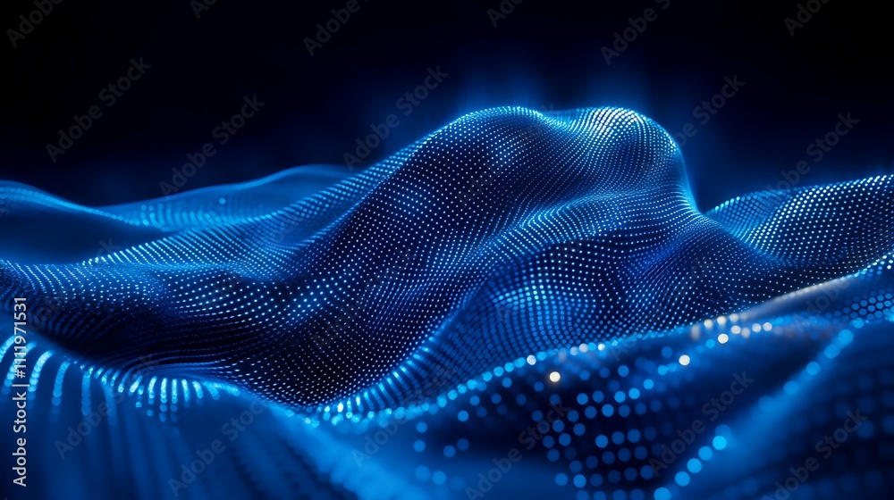 Poster digital blue wave with dots in 3d space representing abstract technology and data visualization conc