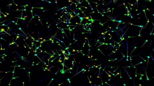Abstract glowing and flying dots with tail-like sperm background 4k.