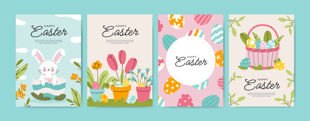 Fototapeta premium Happy Easter set of greeting cards
