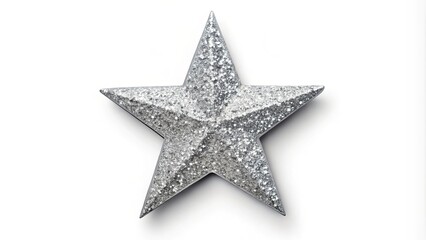 Obraz premium Silver Christmas Star Glitter Sticker Isolated on White Background with Low Light Photography Effects for Festive Decoration and Holiday Themes