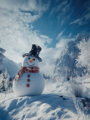 Obraz premium Snowman in winter landscape