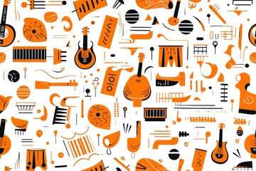 Seamless pattern of colorful cartoon musical instruments. Vector illustration
