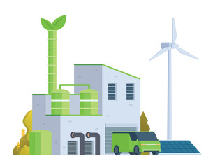 Green sustainable factory building vector illustration, flat style element for city and industry illustration.