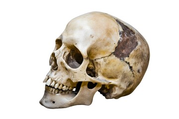 Fototapeta premium Human skull front view isolated on white background