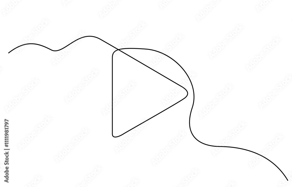 Poster the play button is drawn as a continuous single line, one continuous drawing of a play button, play 