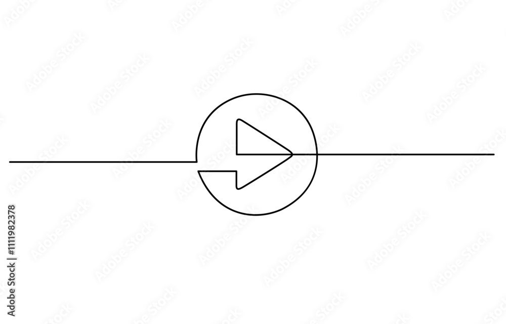 Poster the play button is drawn as a continuous single line, one continuous drawing of a play button, play 