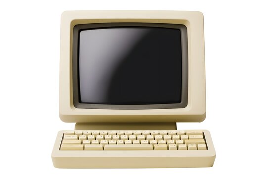 Vintage beige computer with CRT monitor and keyboard, retro technology from the 1980s