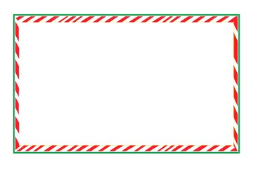 Fototapeta premium Festive red and green striped border frame, Christmas-themed blank template, holiday background