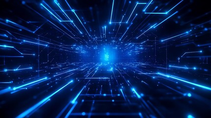 Fototapeta premium Futuristic Digital Space with Glowing Blue Lines and Circuit Patterns Creating a Tech Background Scene