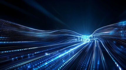 Fototapeta premium Futuristic Digital Stream with Glowing Neon Lights in a Dark Background Representing Technology and Innovation