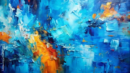 Vibrant Blue Oil Painting Abstract Art Background with Colorful Brushstrokes and Thick Texture for Contemporary Artwork