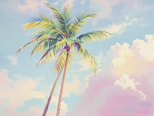 Beautiful watercolor drawing of a palm tree with intricate details, watercolor, intricate, beautiful, details, art