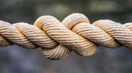 Fototapeta premium A close-up view of a tightly knotted rope demonstrating traditional tying techniques in an outdoor setting during daylight