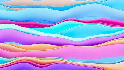 3D illustration of beautiful wallpaper from wavy shapes filled colorful gradient