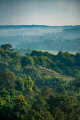 Fototapeta premium Breathtaking misty landscape scene mountainous region nature photography serene environment aerial view tranquil beauty