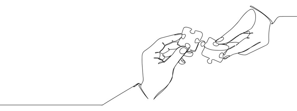 recommend clip art: Both hands are putting together a jigsaw puzzle. line art vector illustration with transparent background editable stroke.