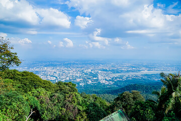 Cityscape view from mountain peak nature landscape scenic environment aerial perspective urban...