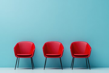 Obraz premium Three Red Chairs Against Blue Wall