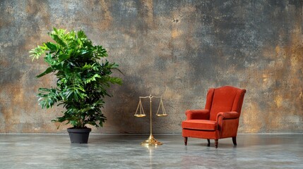 Obraz premium Cozy Living Room with Vintage Armchair and Indoor Plant Display