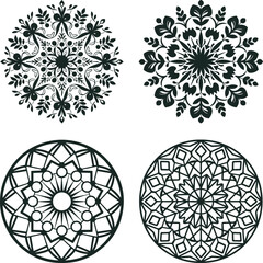 Black Mandala Designs with Floral Patterns and Geometric Shapes